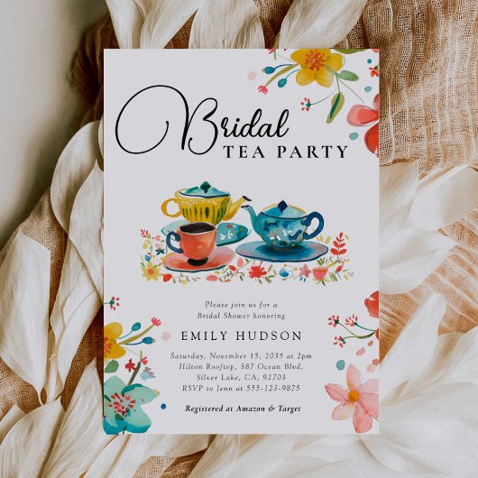 Floral Tea Party bruids douche uitnodiging