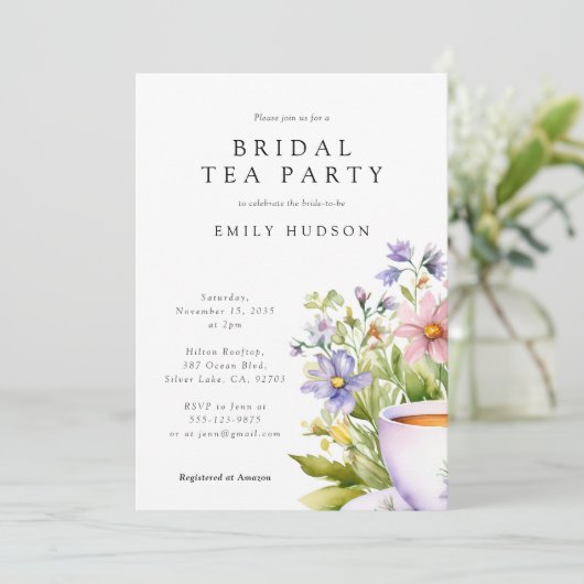 Floral Tea Party bruids douche uitnodiging (Staand voorkant)