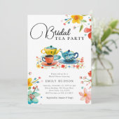 Floral Tea Party bruids douche uitnodiging (Staand voorkant)