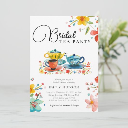 Floral Tea Party bruids douche uitnodiging (Staand voorkant)