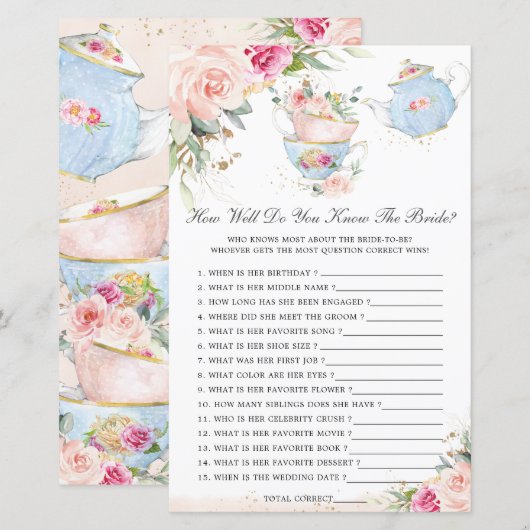 Floral Tea Party Hoe goed ken je het Bride Game? (Voorkant / Achterkant)