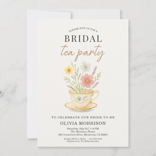 Floral Tea Party QR Code Bridal Shower Kaart (Voorkant)