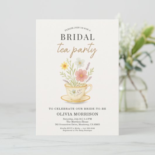 Floral Tea Party QR Code Bridal Shower Kaart (Staand voorkant)