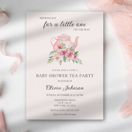 Floral Tea Party Roze Baby shower Binnenkort om ma Kaart
