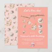 Floral Tea Party tak Verjaardag Uitnodiging (Voorkant / Achterkant)