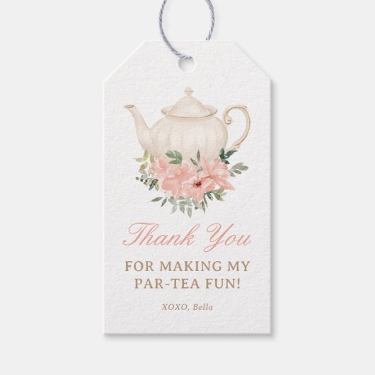 Floral Tea Party Verjaardag Dank u Cadeaulabel (Voorkant)