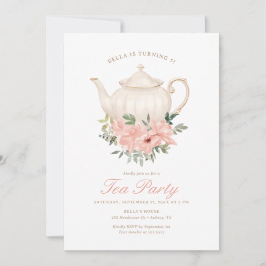 Floral Tea Party Verjaardagsfeest Kaart (Voorkant)