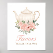 Floral Tea Party Verjaardagsgunsten teken Poster (Voorkant)