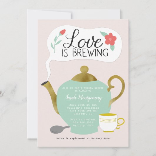 Floral Tea Party Vrijgezellenfeest Love is Brewing Kaart (Voorkant)
