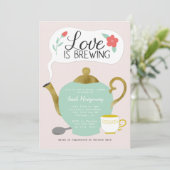 Floral Tea Party Vrijgezellenfeest Love is Brewing Kaart (Staand voorkant)