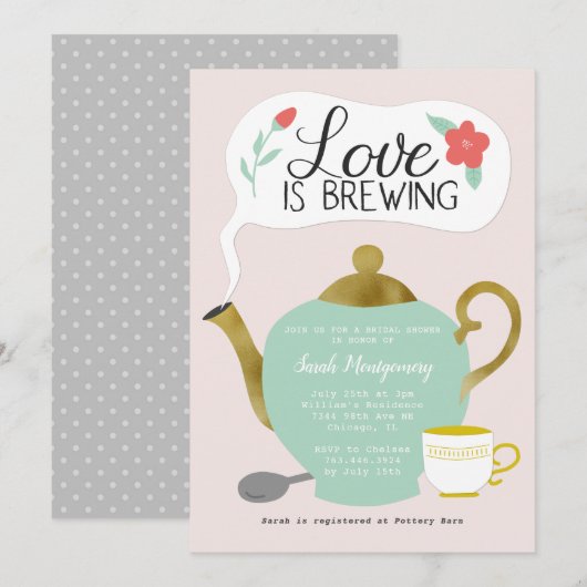 Floral Tea Party Vrijgezellenfeest Love is Brewing Kaart (Voorkant / Achterkant)