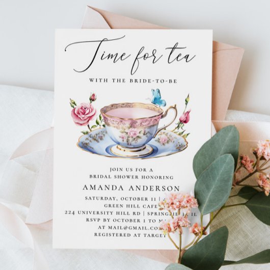 Floral Tea Party Vrijgezellenfeest met vlinder Kaart