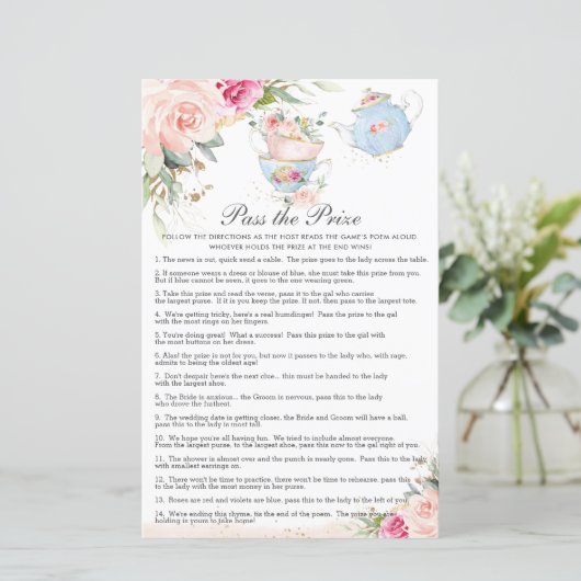 Floral Tea Party Vrijgezellenfeest Pass het prijss (Staand voorkant)