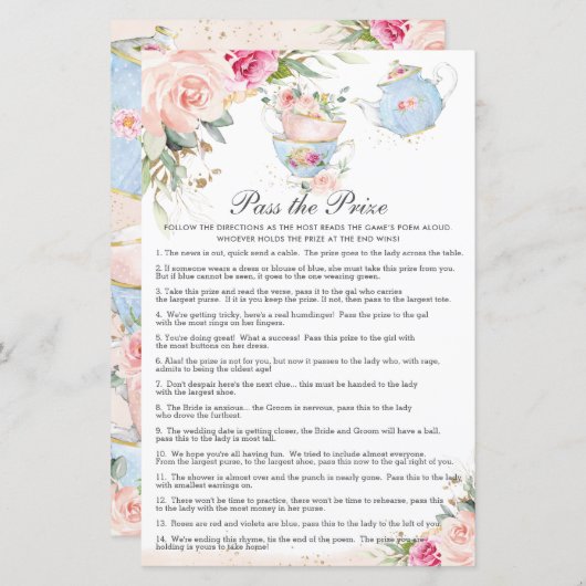 Floral Tea Party Vrijgezellenfeest Pass het prijss (Voorkant / Achterkant)