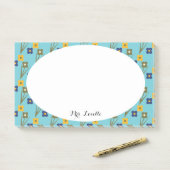 Floral Teacher Aqua Custom Name Post-it® Notes (Op bureau)