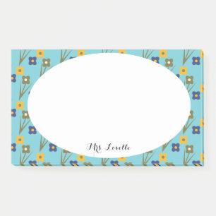Floral Teacher Aqua Custom Name Post-it® Notes