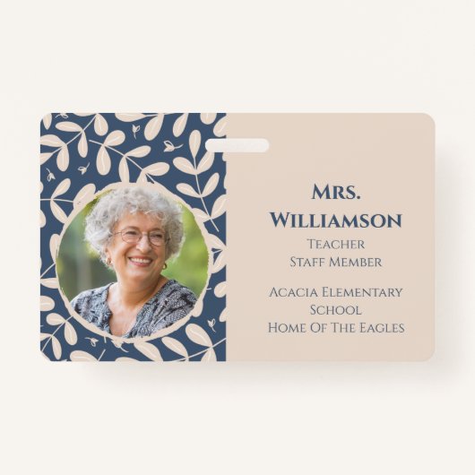 Floral Teacher Educator Personeel Foto ID Badge (Voorkant)