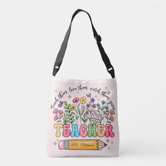 Floral Teacher Name Back to School Crossbody Tas (Achterkant)