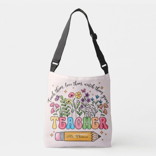 Floral Teacher Name Back to School Crossbody Tas (Voorkant)