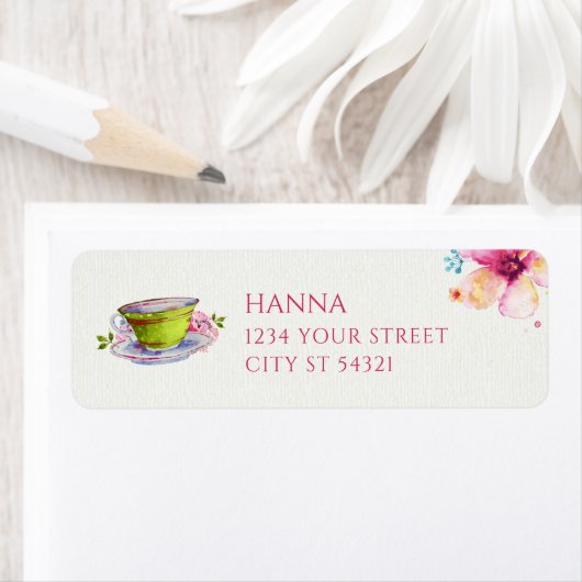 Floral Teacup Adresetiketten Etiket (Insitu)