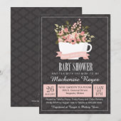 Floral Teacup Baby shower Invitation, Tea Party Kaart (Voorkant / Achterkant)