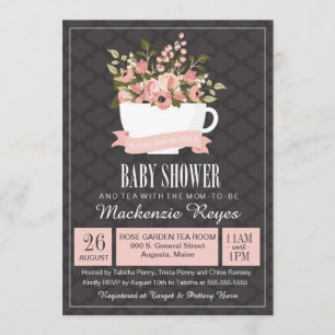 Floral Teacup Baby shower Invitation, Tea Party Kaart