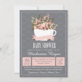 Floral Teacup Baby shower Invitation, Tea Party Kaart (Voorkant)