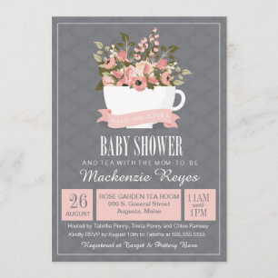 Floral Teacup Baby shower Invitation, Tea Party Kaart