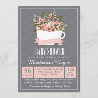 Floral Teacup Baby shower Invitation, Tea Party Kaart