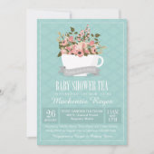 Floral Teacup Baby shower Tea Invitation Kaart (Voorkant)
