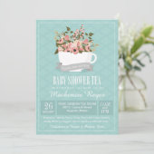 Floral Teacup Baby shower Tea Invitation Kaart (Staand voorkant)