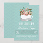 Floral Teacup Baby shower Tea Invitation Kaart (Voorkant / Achterkant)
