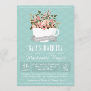 Floral Teacup Baby shower Tea Invitation Kaart