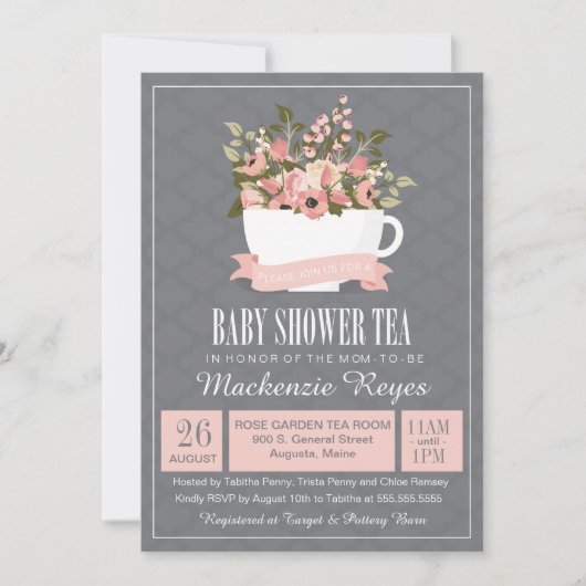 Floral Teacup Baby shower Tea Kaart (Voorkant)