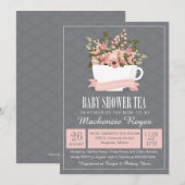 Floral Teacup Baby shower Tea Kaart (Voorkant / Achterkant)