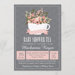 Floral Teacup Baby shower Tea Kaart