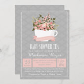 Floral Teacup Baby shower Tea Kaart (Voorkant / Achterkant)