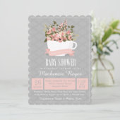 Floral Teacup Baby shower Uitnodiging, Tea Party Kaart (Staand voorkant)