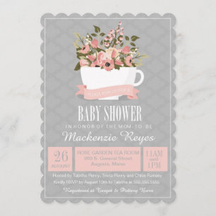 Floral Teacup Baby shower Uitnodiging, Tea Party Kaart