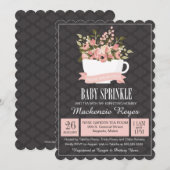Floral Teacup Baby Sprinkle, Tea Party Invitation Kaart (Voorkant / Achterkant)