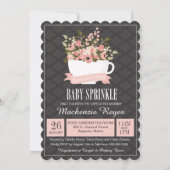 Floral Teacup Baby Sprinkle, Tea Party Invitation Kaart (Voorkant)