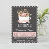 Floral Teacup Baby Sprinkle, Tea Party Invitation Kaart (Staand voorkant)