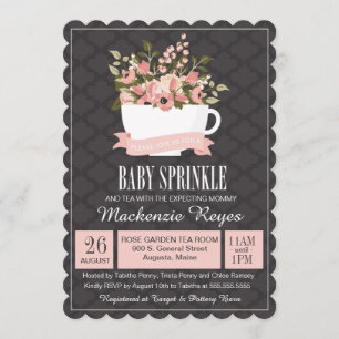 Floral Teacup Baby Sprinkle, Tea Party Invitation Kaart