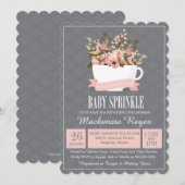 Floral Teacup Baby Sprinkle, Tea Party Invitation Kaart (Voorkant / Achterkant)
