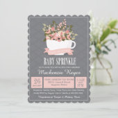 Floral Teacup Baby Sprinkle, Tea Party Invitation Kaart (Staand voorkant)