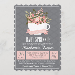 Floral Teacup Baby Sprinkle, Tea Party Invitation Kaart