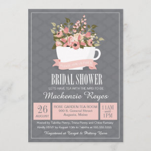 Floral Teacup Bridal Shower Invitation, Tea Party Kaart