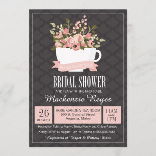 Floral Teacup Bridal Shower Invitation, Tea Party Kaart