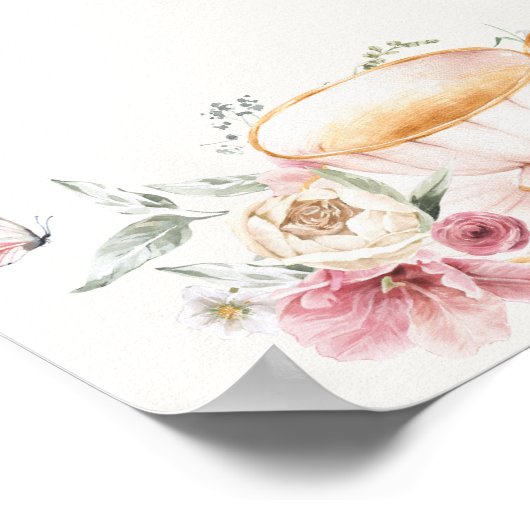 Floral Teacup Bruids Thee Teken Poster (Hoek)