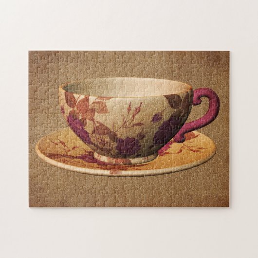 Floral Teacup on Aged Paper Art Legpuzzel (Horizontaal)